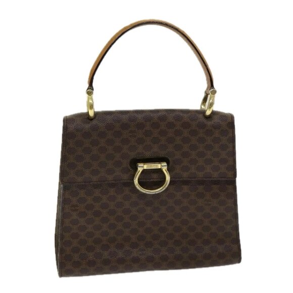 CELINE Macadam Canvas Hand Bag PVC Leather Brown Gold - Picture 1 of 16